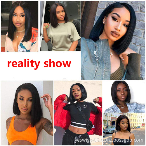 Cheap Raw Indian Hair 150% 180% 200% Density Short Silky Straight Bob Wigs For Black Women Human Hair Lace Frontal Closure Wig